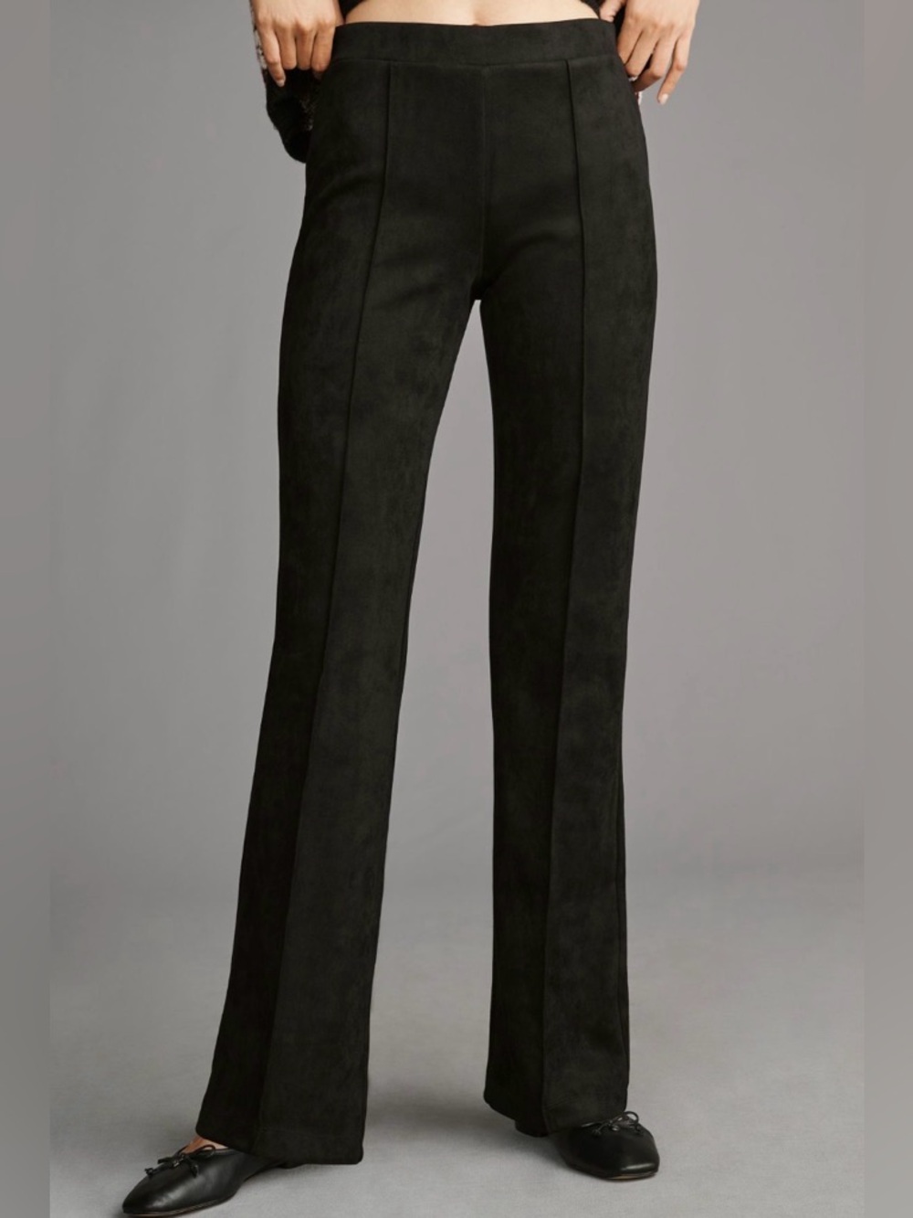 Anthropologie x sanctuary Lana Flare Pants Black suede-like pintucked - Picture 3 of 5